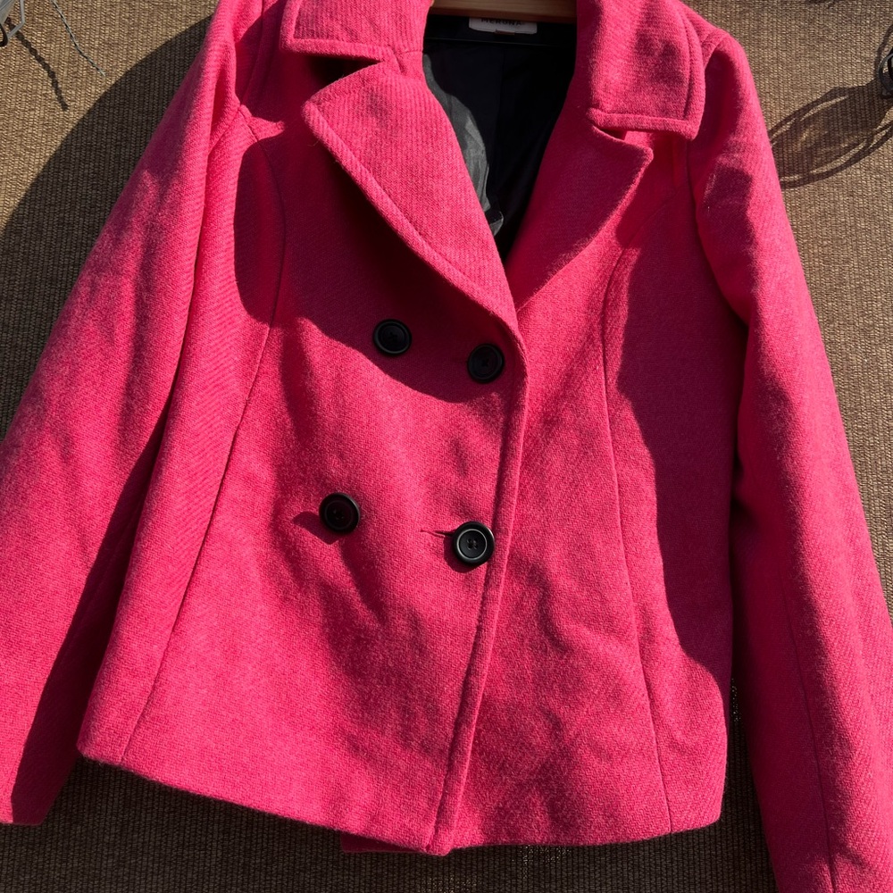 Vintage Merona Pea Coat Wool Blend Pea Coat Jacket Hot Pink 2XL